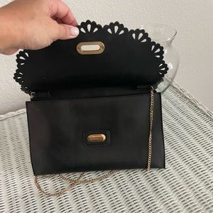 Black Leather hand bag with gold chain